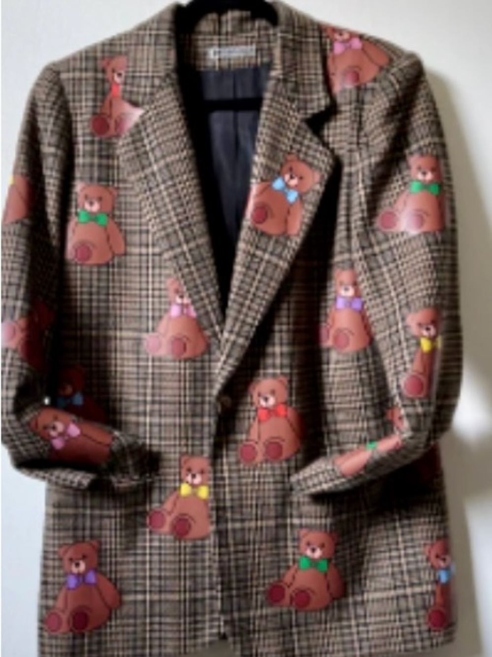 Concerned Citizens Co. plaid wool/poly blazer jacket with teddy bears Sz 10
